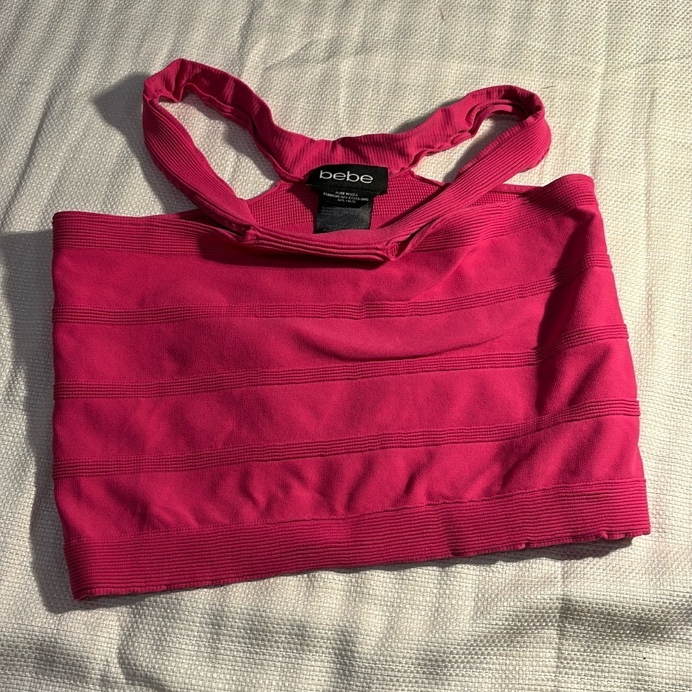 Bebe Stretch Knit Cropped Bodycon Top with Neck Band Size M/L